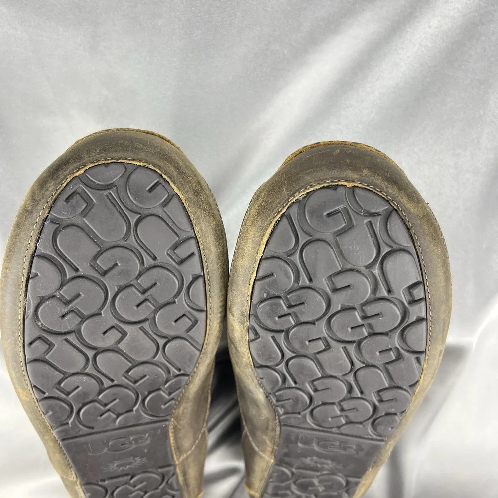 UGG Ascot Leather Wool Slippers Loafers Men's 12 Dark Brown‎ Driving S/N 1103889